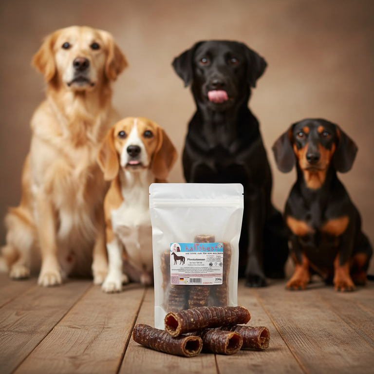 Pferdestrossen Originalverpackung mit Hunden im Hintergrund