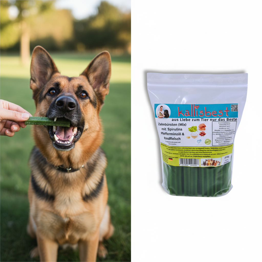 Zahnbürsten Mix Pfefferminze – Schäferhund zeigt saubere Zähne | Kallisbest