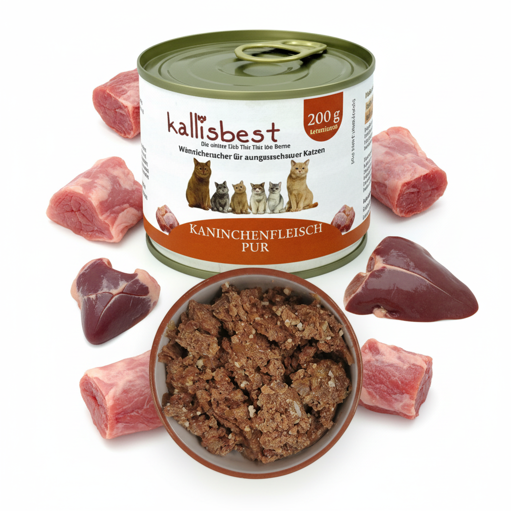 Kaninchen pur Katze – Kallisbest Originaldose mit echtem Napfinhalt