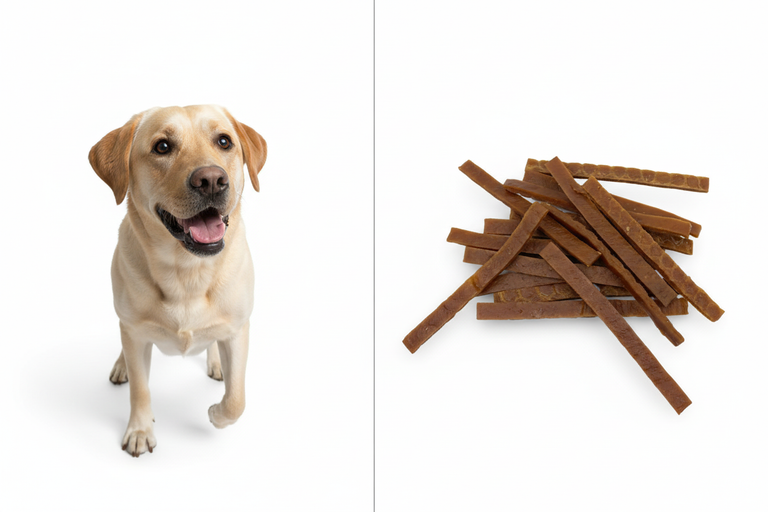 Hund mit Kallisbest Entenfiletstreifen Split – Kallisbest