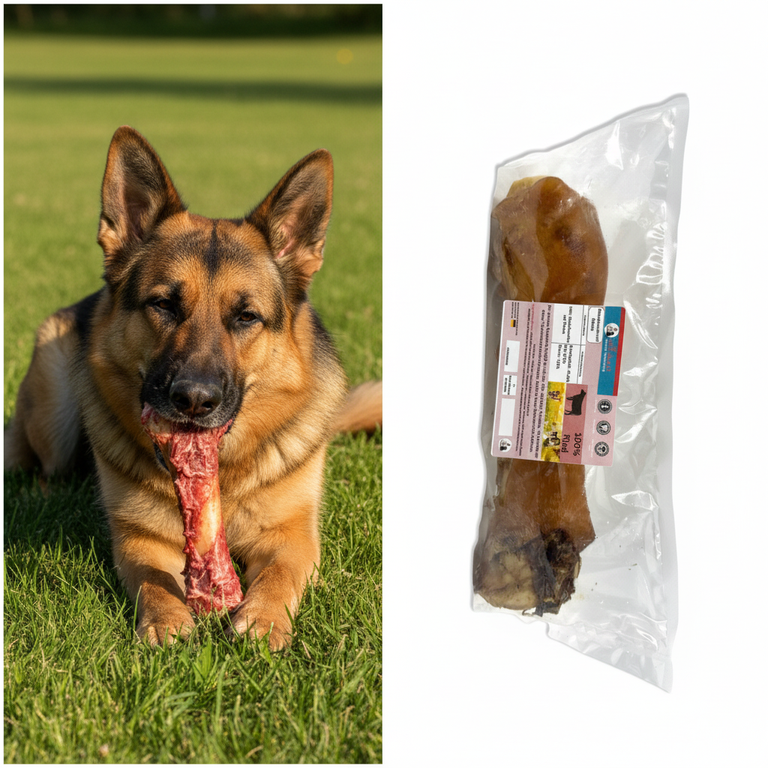 Rinderknochen mit Fleisch – großer Hund kaut entspannt | Kallisbest