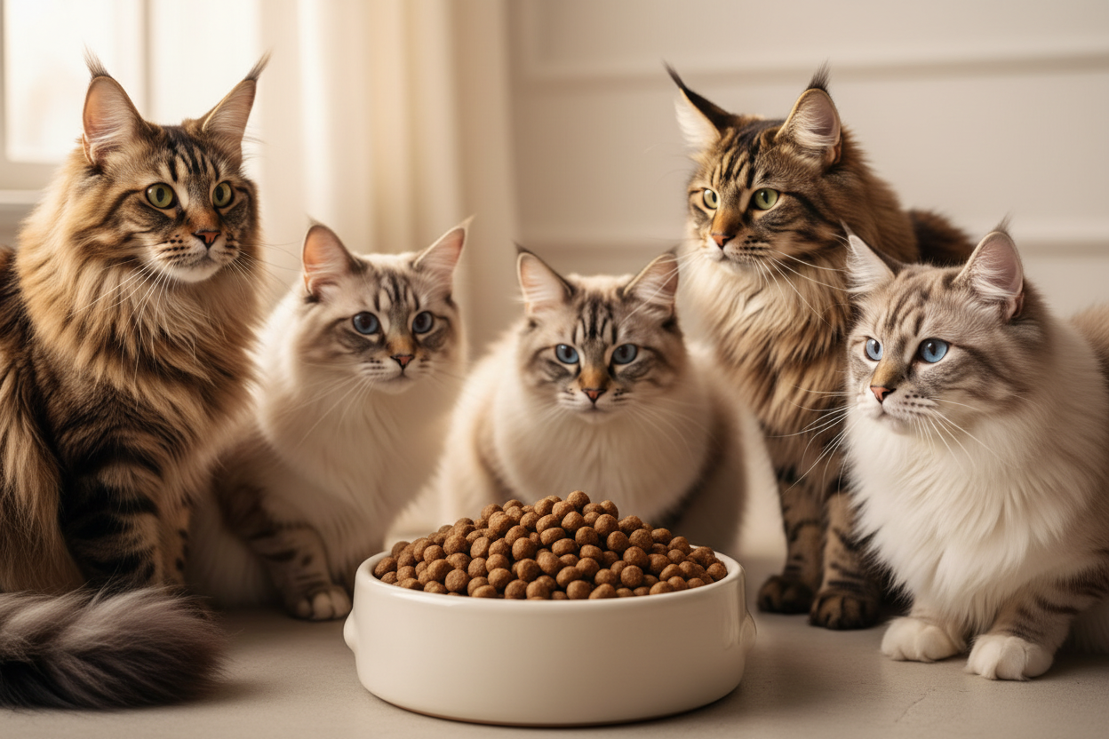 Huhn & Pute große Katzenrassen – Napf mit Maine Coon, Ragdoll, Norwegische Waldkatze