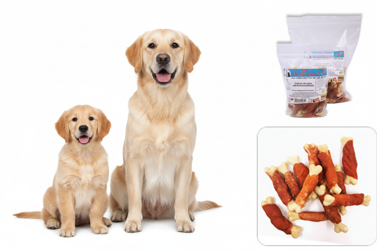 Welpe & Hund mit Kallisbest Calcium Knochen im Kaninchenfleischmantel – Kallisbest