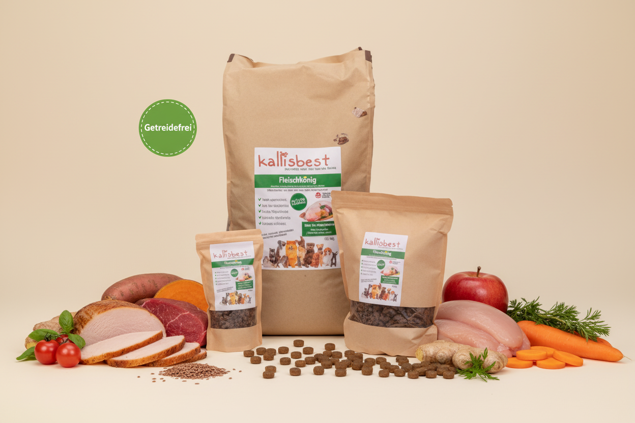 Fleischkönig mittlere Kroketten – Verpackung mit Zutaten und Getreidefrei-Badge