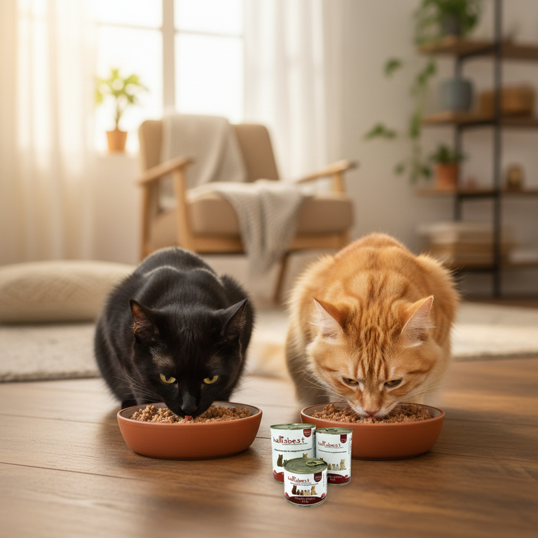 Katzen fressen genüsslich Kallisbest Rindfleisch pur