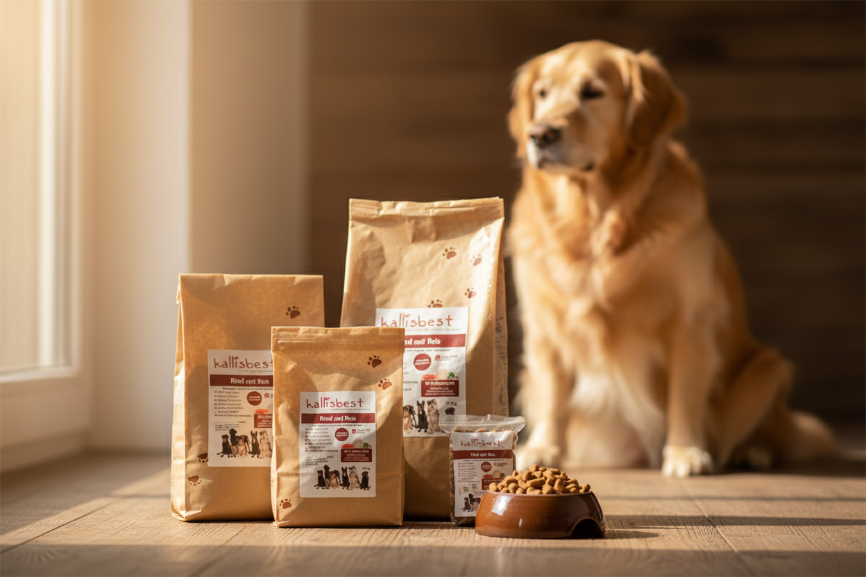 Rind mit Reis große Kroketten – Golden Retriever mit Kallisbest Verpackung