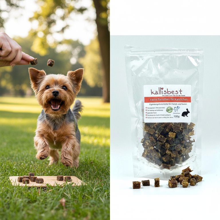 Kleine Fleischwürfel Kaninchen – Hund beim Training | Kallisbest