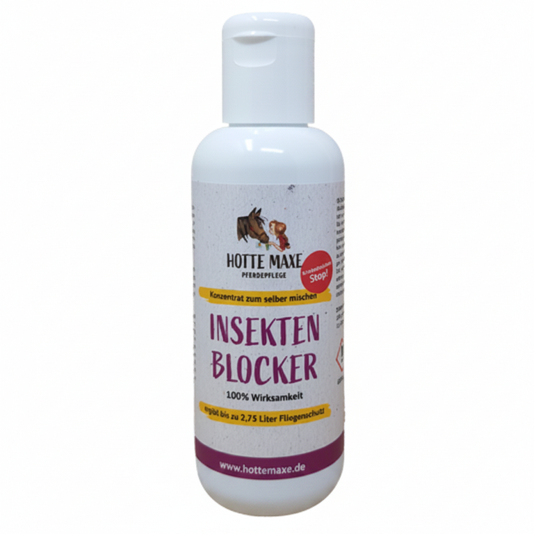 Hotte Maxe Insekten-Blocker Konzentrat Flasche auf weißem Hintergrund