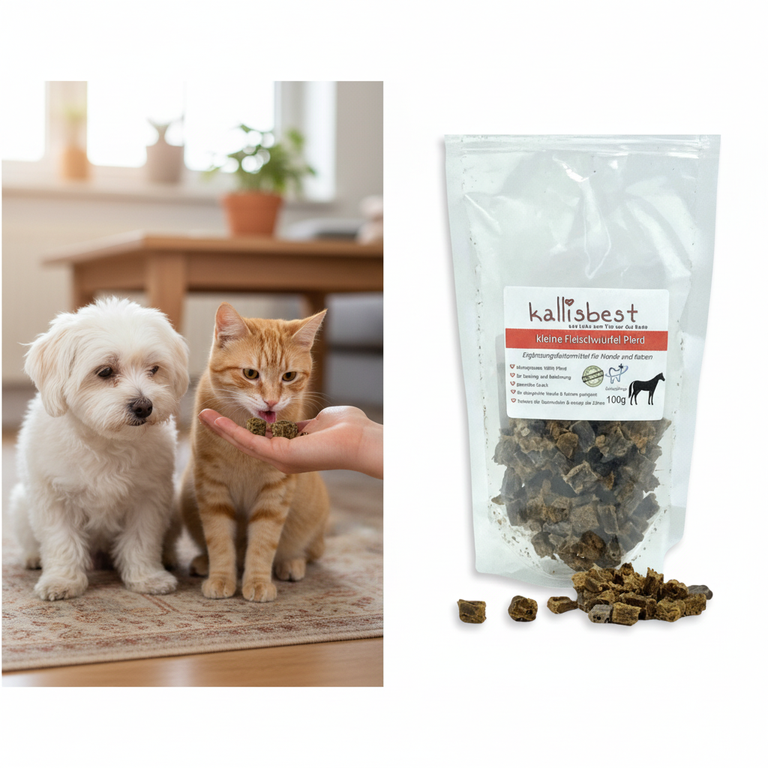 Kleine Fleischwürfel Pferd – Hund & Katze fressen aus der Hand | Kallisbest