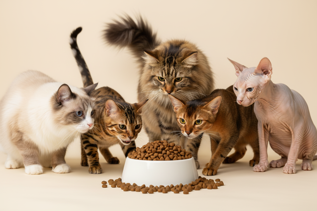 Fleischmenü kleine Kroketten – Napf mit Katzen aller Rassen Gruppe 2