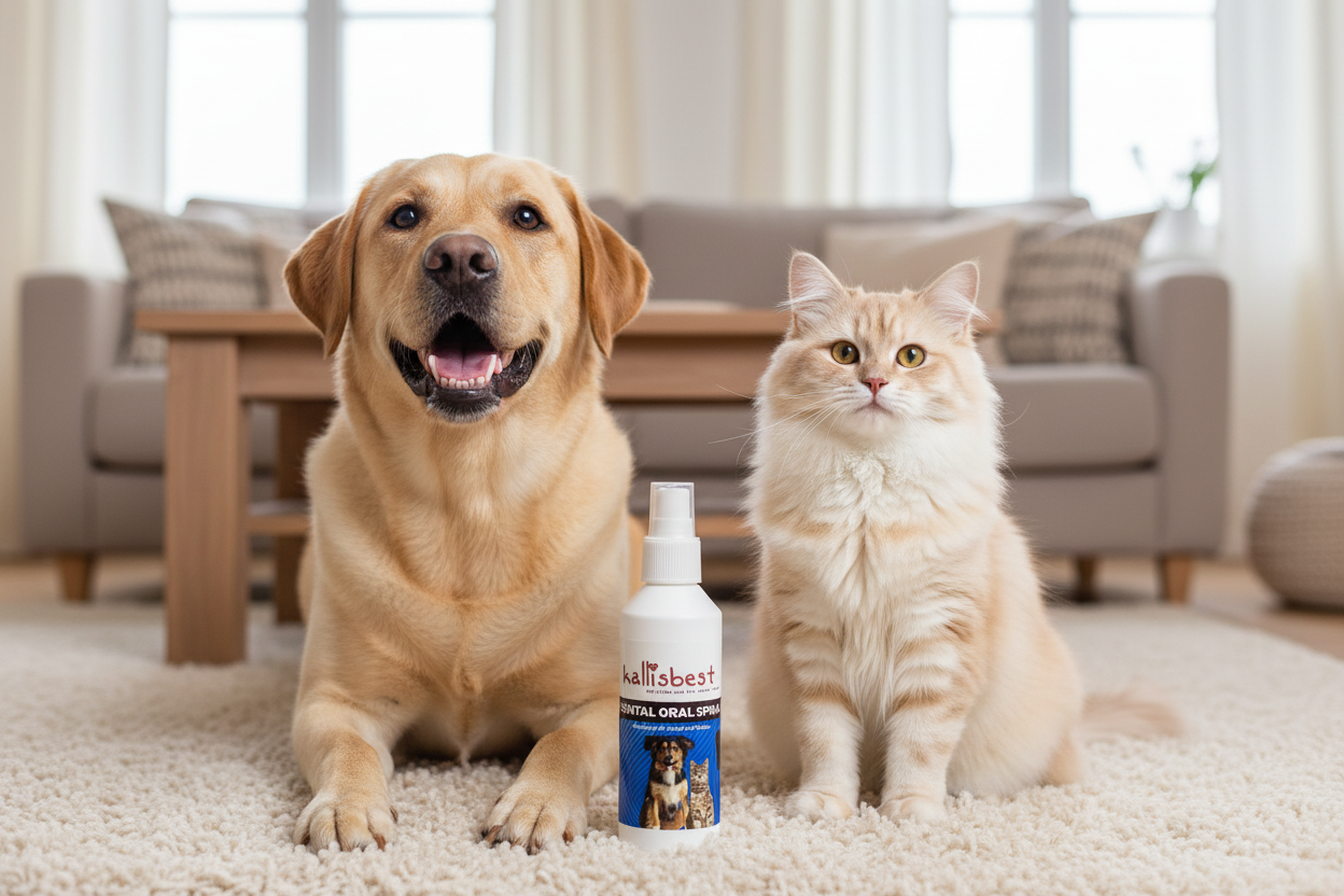 Hund und Katze mit Kallisbest Dental Oral Spray – Kallisbest