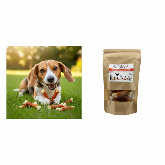 Calcium Knochen im Hühnerfiletmantel – mittlerer Hund kaut begeistert | Kallisbest