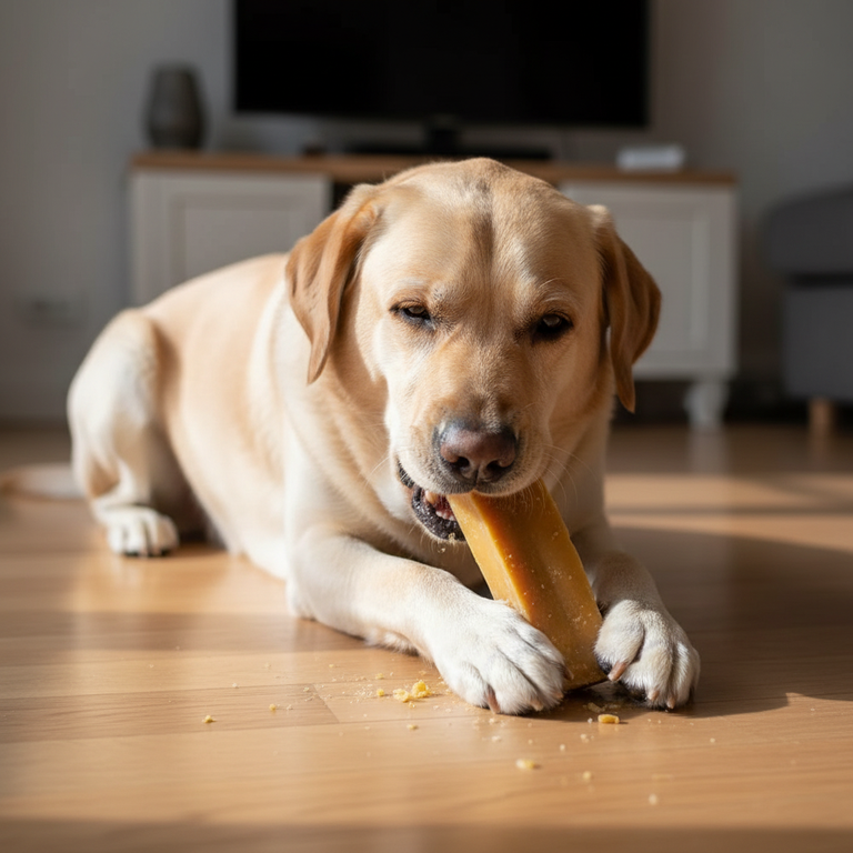 Labrador frisst Himalaya Yak Kaukäse 3er Pack