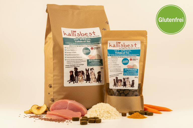 VET Spezial Truthahn & Reis große Kroketten – Verpackung mit Zutaten und Glutenfrei-Badge