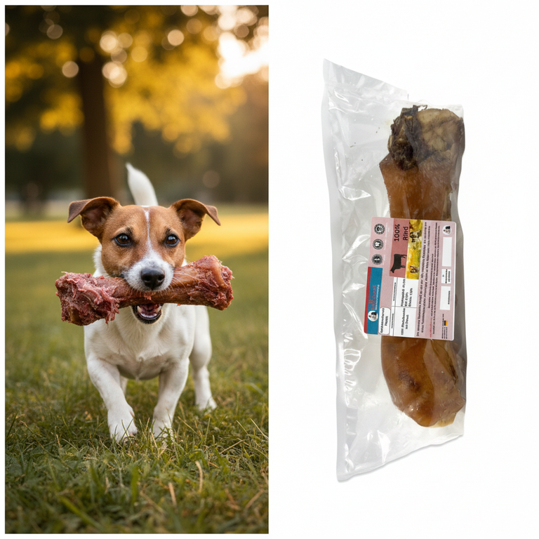 Rinderknochen mit Fleisch – kleiner Hund kaut begeistert | Kallisbest