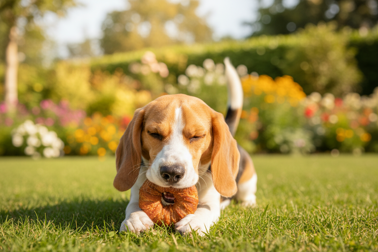 Hund kaut Kallisbest Donut im Hühnchenfleischmantel S