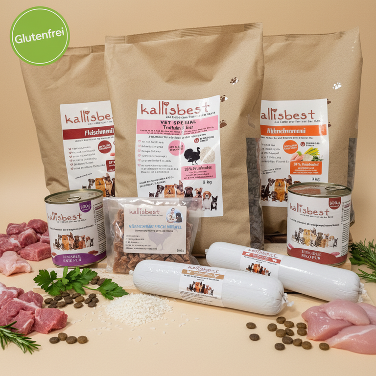 Abwechslung Paket Nr.10 – Fleischmenü, Hühnchenmenü & Vet Spezial je 3kg u.a. – Kallisbest