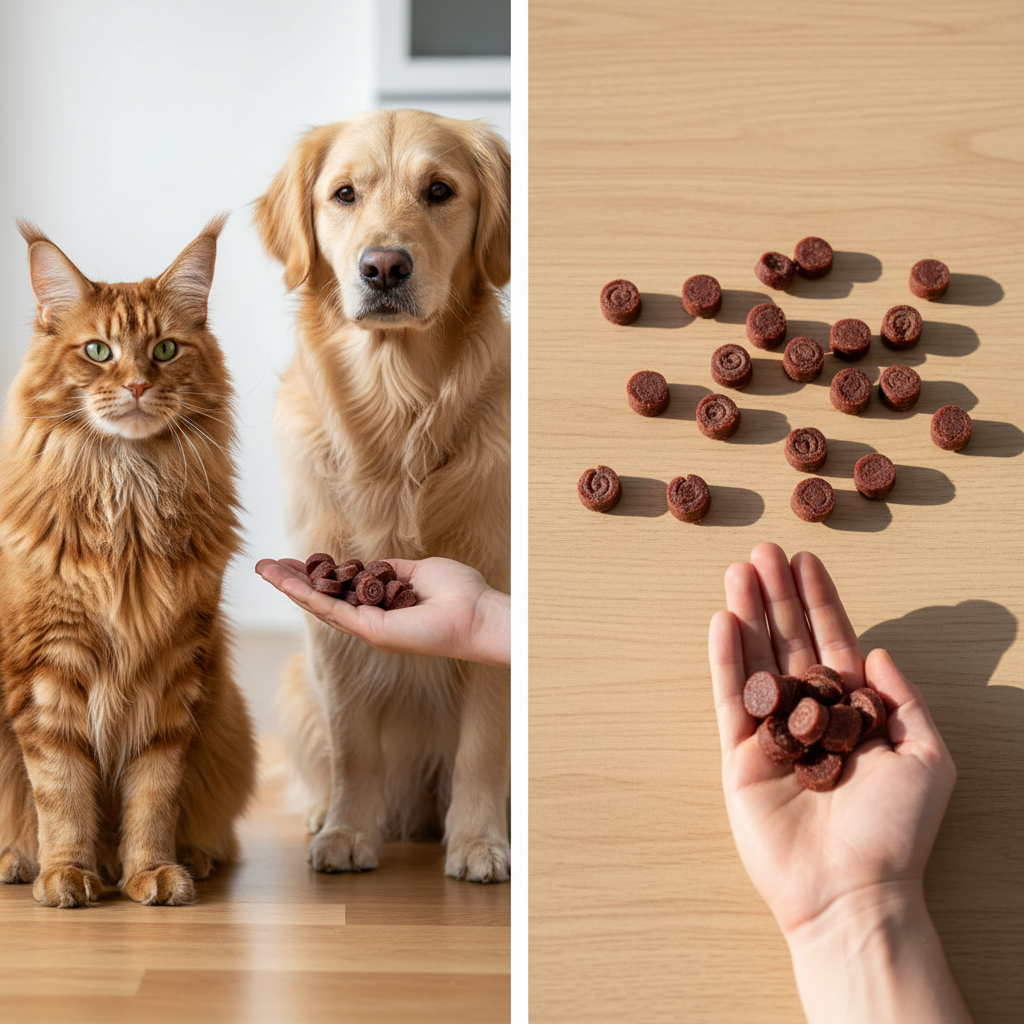 Lachs & Hühnchen Soft-Röllchen – Maine Coon und Golden Retriever im Training