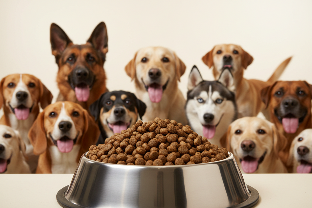 Fleischkönig mittlere Kroketten – Napf mit dunklen Kroketten, alle Hunderassen Gruppe 1