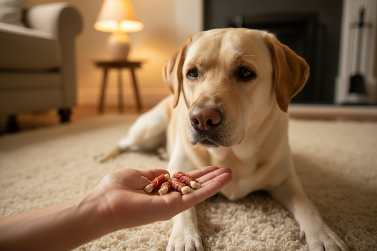 Labrador bekommt Calcium Knochen im Kaninchenfleischmantel – Kallisbest