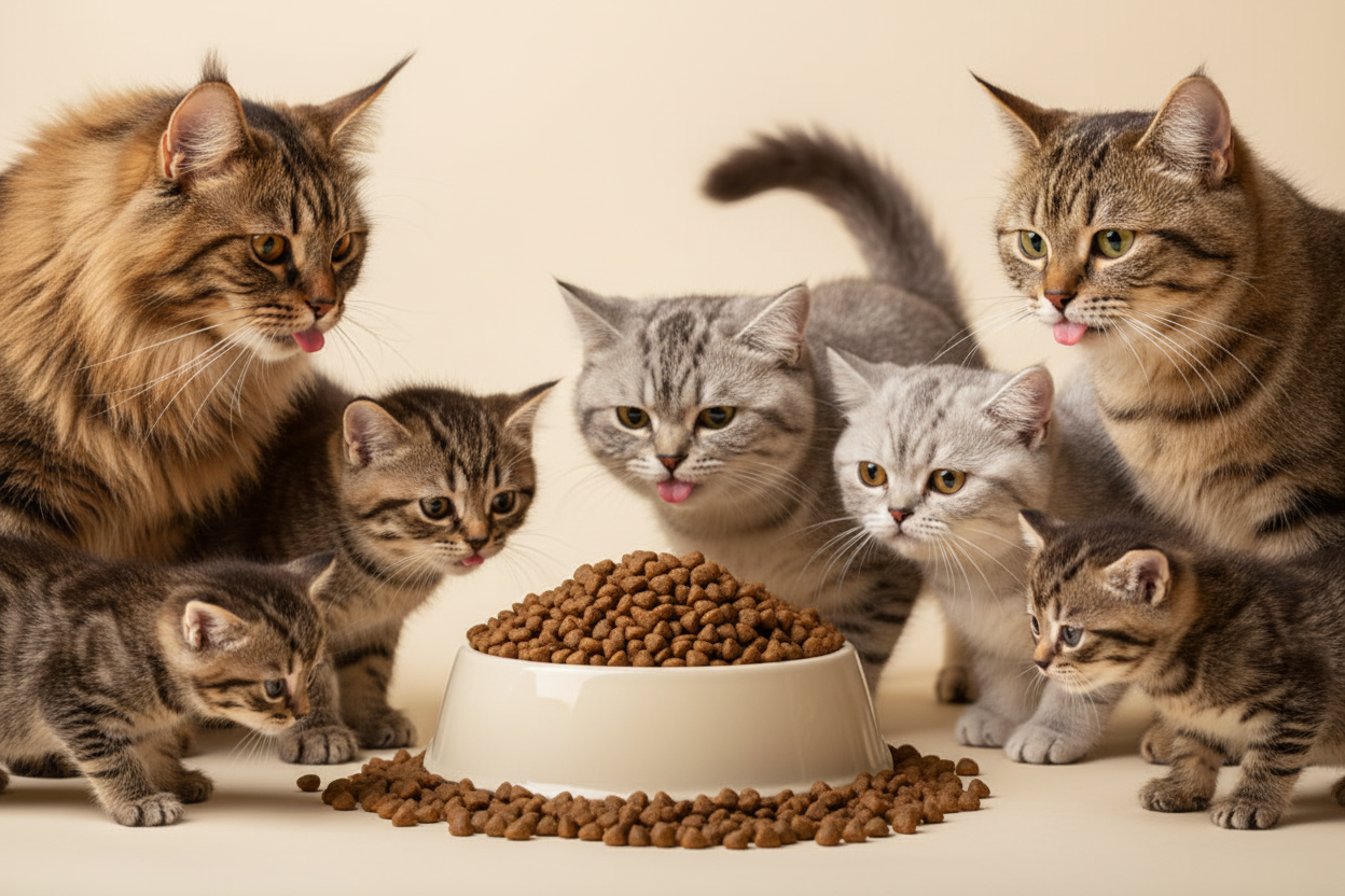 Fleischmenü kleine Kroketten – Napf mit Katzen aller Rassen Gruppe 1