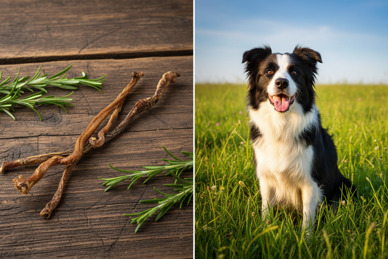 Kallisbest Lamm-Ziemer getrocknet – Split-Bild mit Border Collie