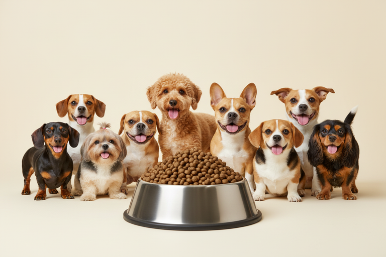 Ente & Lamm mit Reis mittlere Kroketten – Napf mit Dackel, Pudel, Franz. Bulldogge, Beagle, Corgi