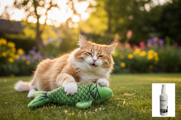 Katze mit Kallisbest Catnip Spray Bild-in-Bild