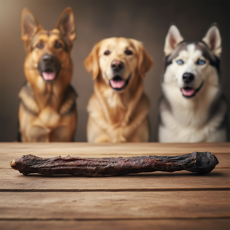 Pferdeziemer mit Hunden im Hintergrund