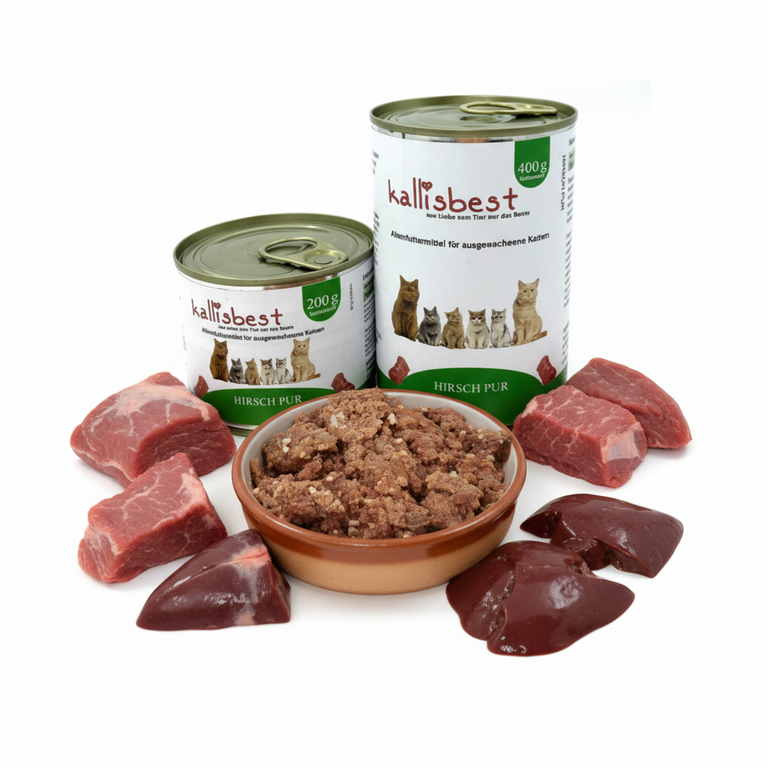 Hirsch pur Katze – Kallisbest Originaldosen mit echtem Napfinhalt