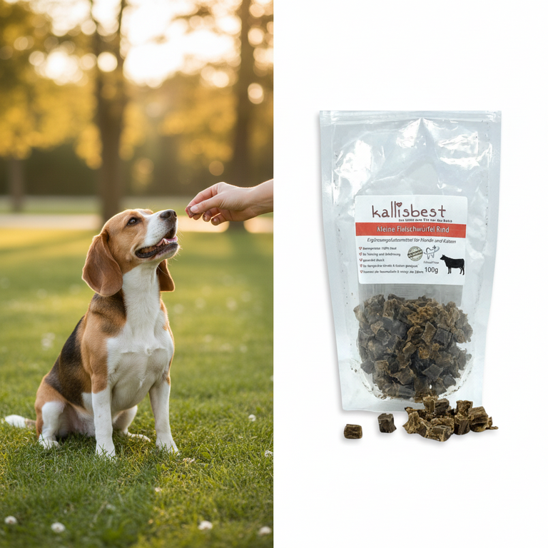 Kleine Fleischwürfel Rind – Hund beim Training | Kallisbest