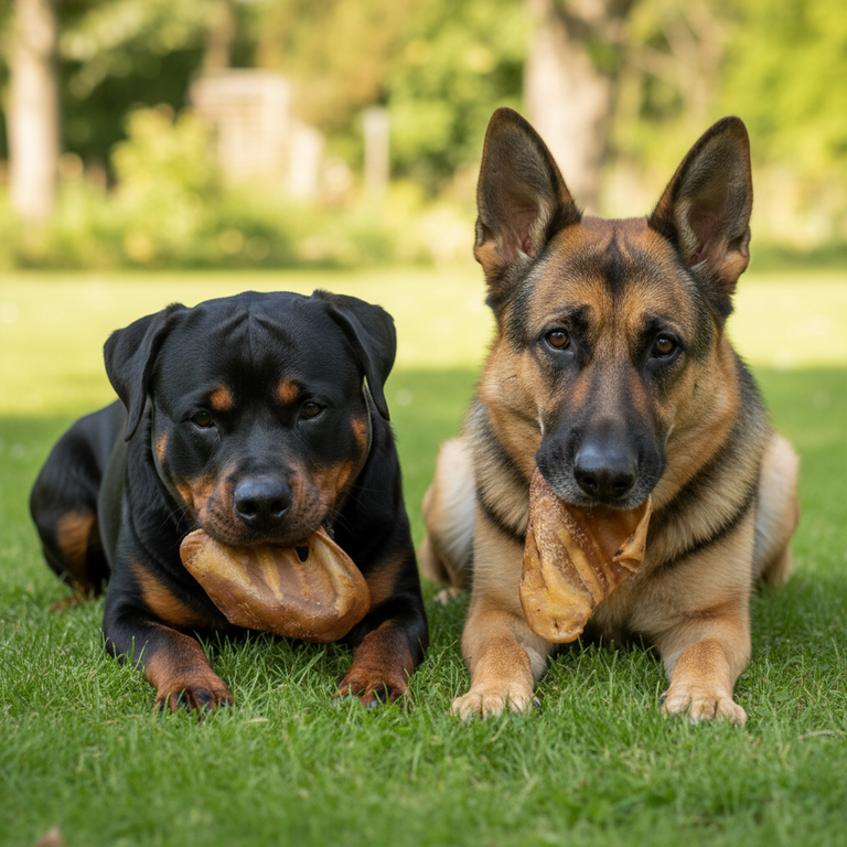 Schweineohren XXL – Rottweiler und Schäferhund mit großem Schweineohr