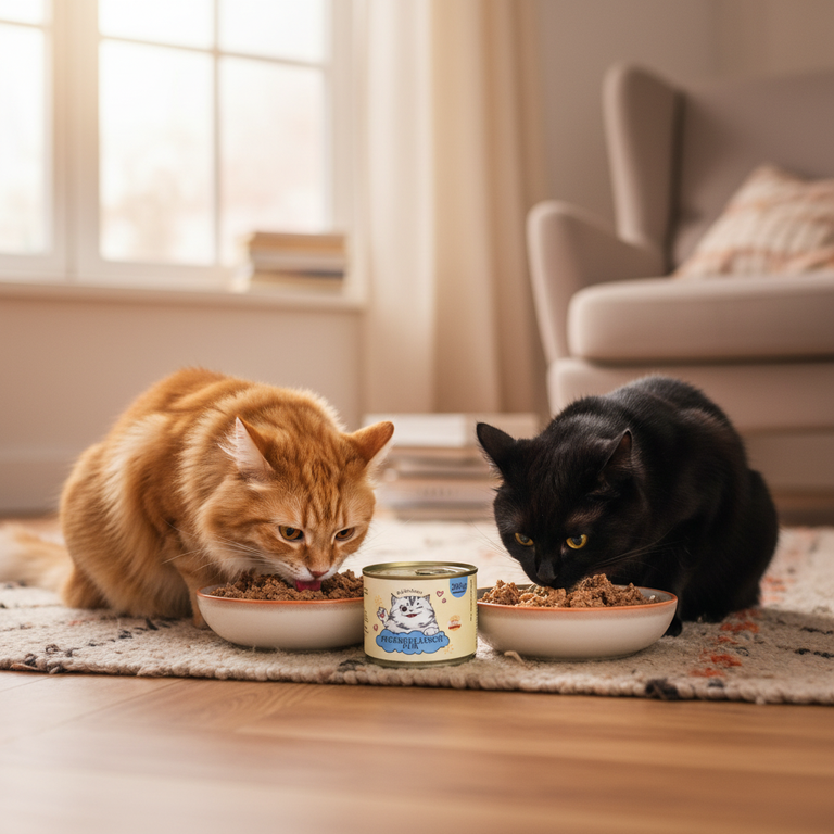 Katzen fressen genüsslich Kallisbest Pferdefleisch pur