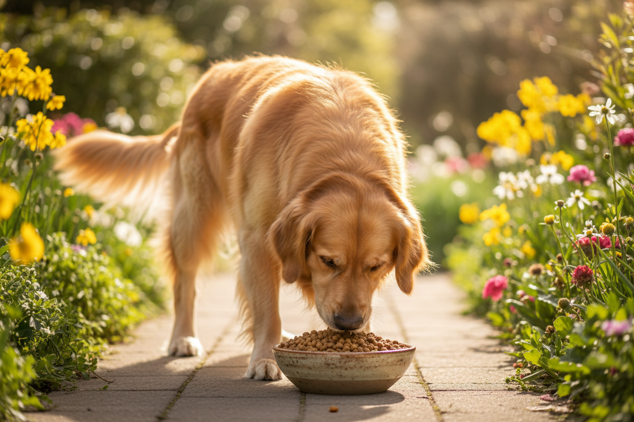 Golden Retriever frisst Kallisbest Fleischkönig Kroketten
