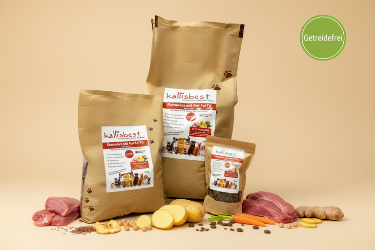 Kaninchen mit Kartoffel mittlere Kroketten – Verpackung mit Zutaten und Getreidefrei-Badge