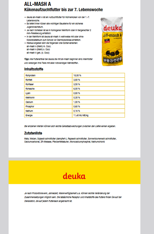 deuka all-mash A Kükenaufzuchtfutter 25 kg Sack