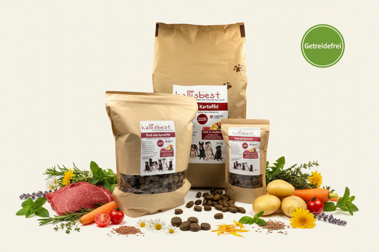 Rind mit Kartoffel große Kroketten – Verpackung mit Zutaten und Getreidefrei-Badge