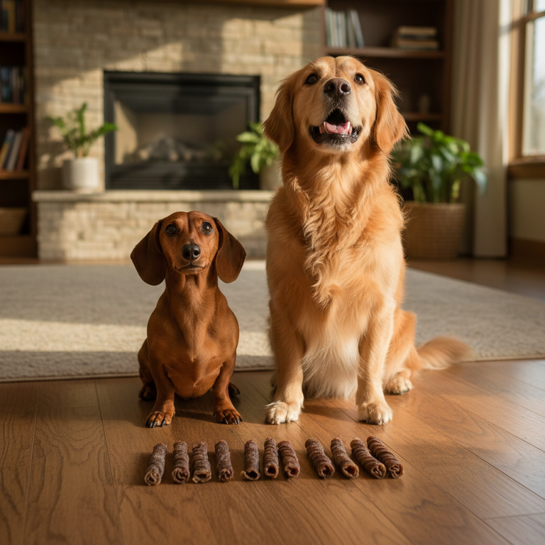 Dackel und Golden Retriever warten auf Pferdestrossen