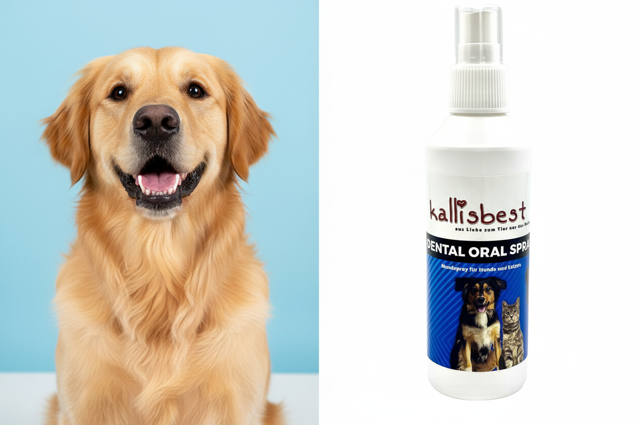 Golden Retriever mit Kallisbest Dental Oral Spray – Kallisbest