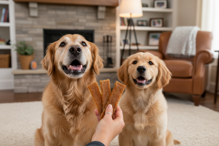 Senior Hund und Welpe mit Truthahn Filetstreifen – Kallisbest