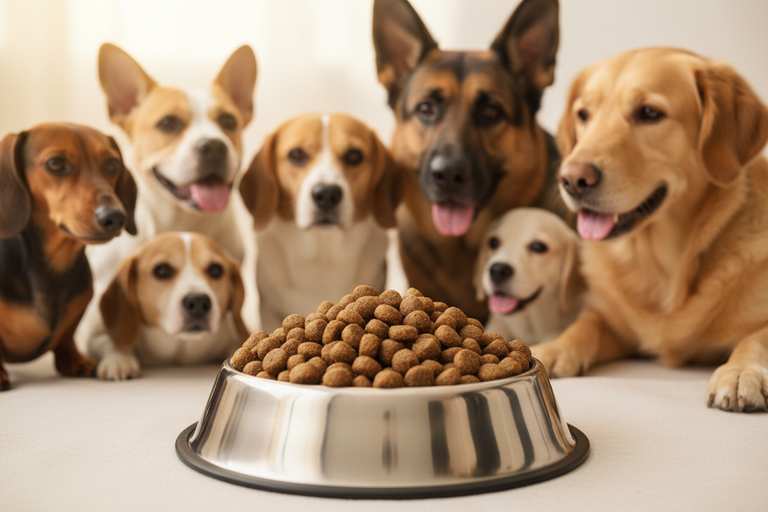 Fisch & Rind mit Kartoffel mittlere Kroketten – Napf mit Dackel, Franz. Bulldogge, Beagle, Corgi, Schäferhund