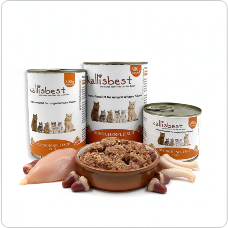 Hühnchenfleisch pur Katze – Kallisbest Originaldosen mit echtem Napfinhalt