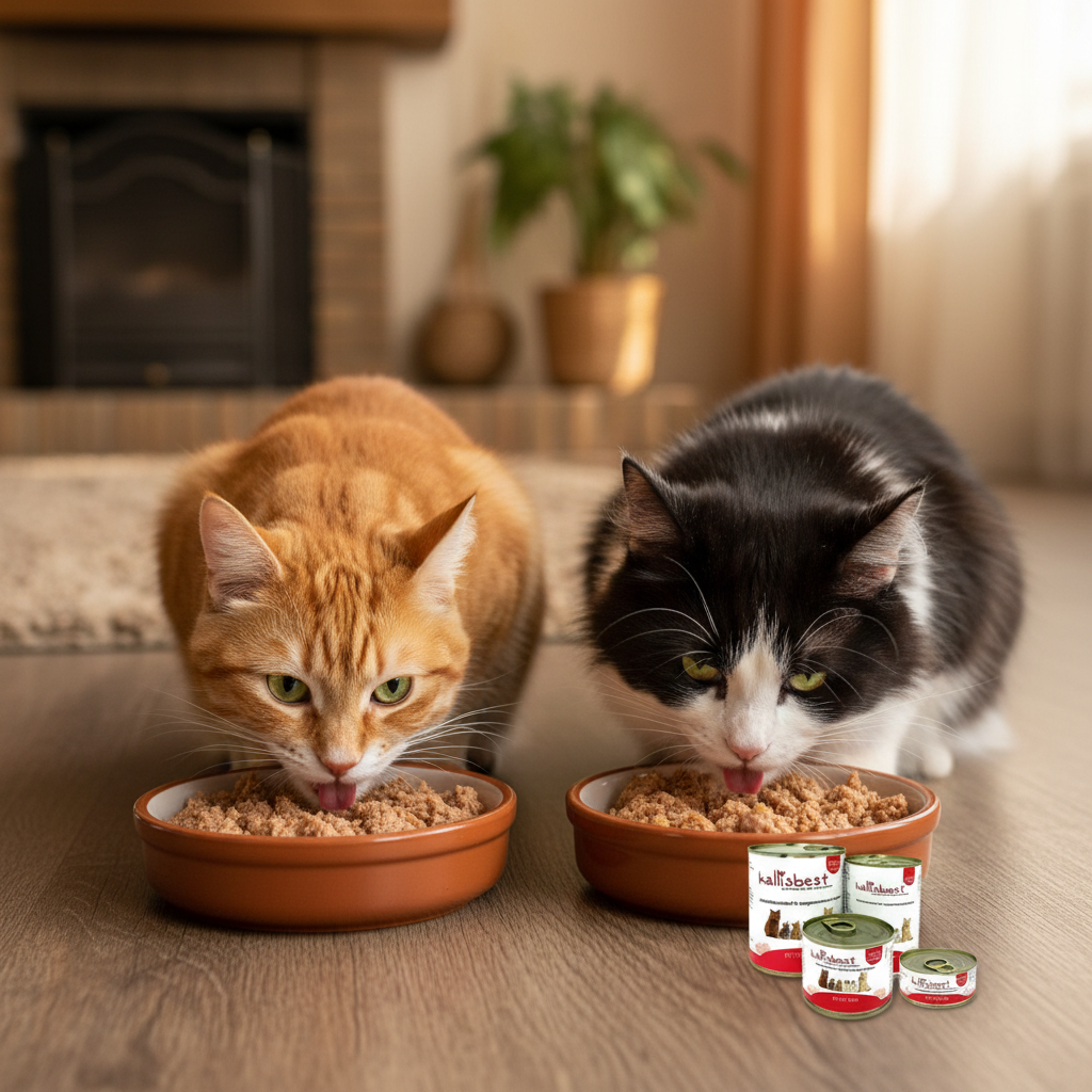 Katzen fressen genüsslich Kallisbest Pute pur