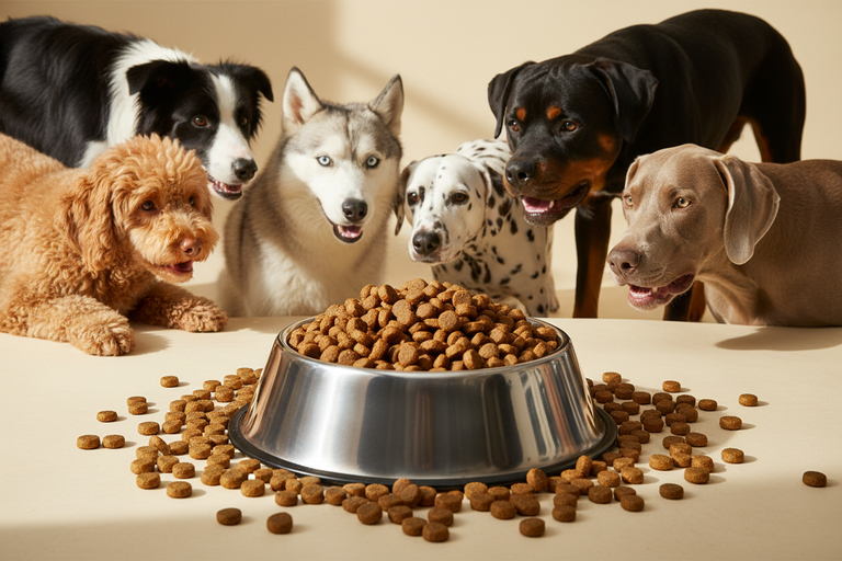 Fisch & Rind mit Kartoffel mittlere Kroketten – Napf mit Border Collie, Husky, Pudel, Rottweiler, Dalmatiner
