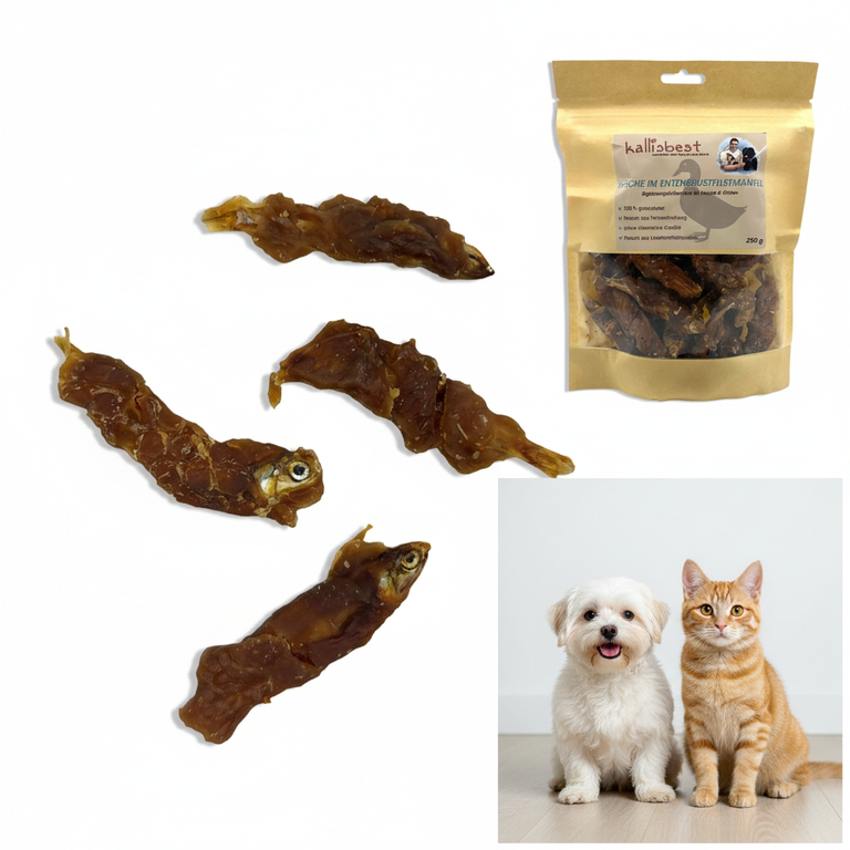 Fische im Entenbrustfiletmantel – Produkt & Hund