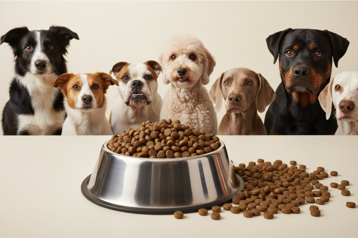 Fleischkönig mittlere Kroketten – Napf mit dunklen Kroketten, alle Hunderassen Gruppe 2