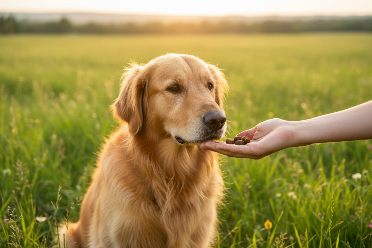 Golden Retriever bekommt Fleischkönig Leckerli – Kallisbest