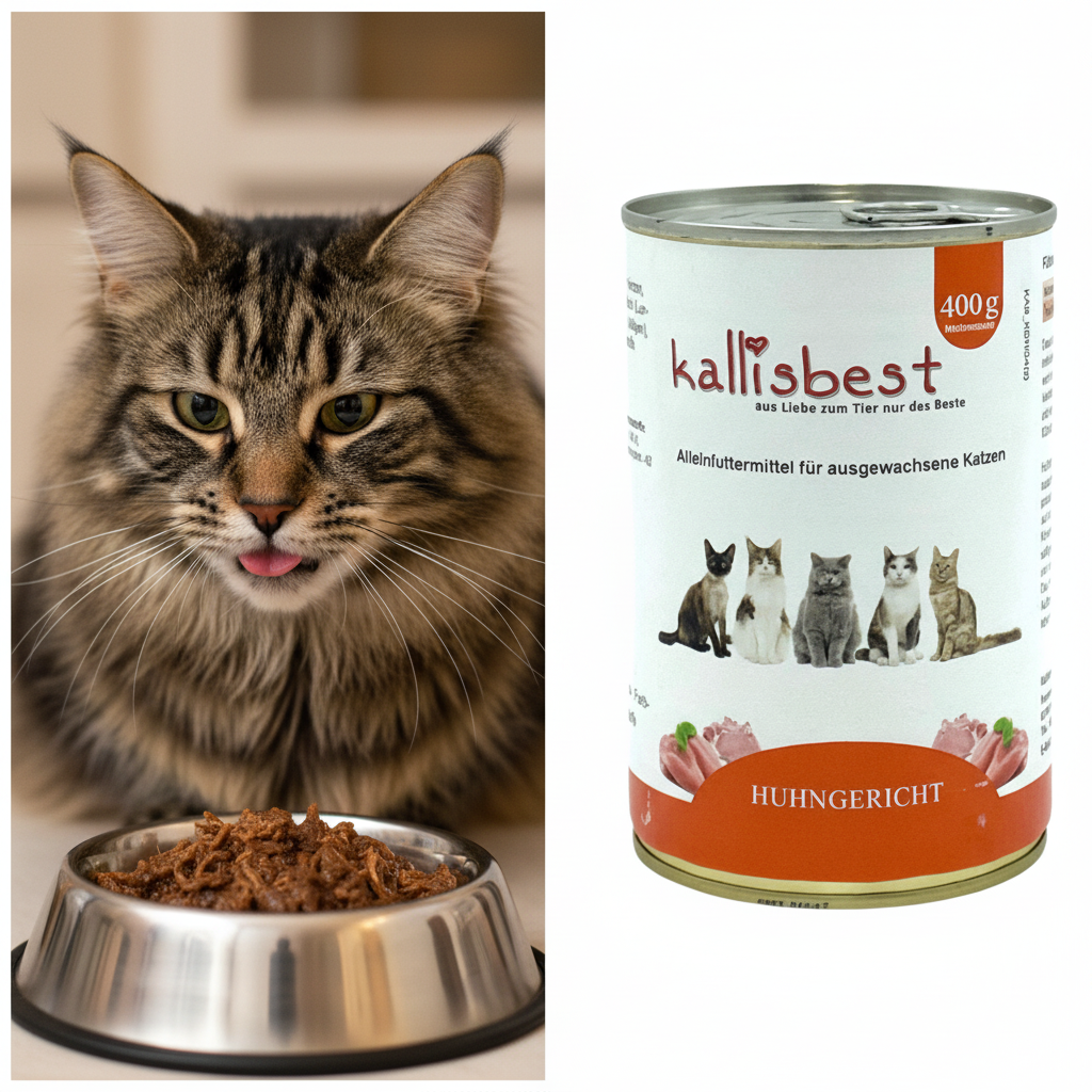 Huhngericht Nassfutter Katze – Katze leckt sich die Lippen | Kallisbest