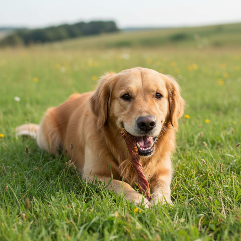 Golden Retriever frisst Pferdemagen