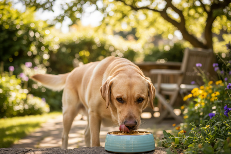 Labrador frisst Kallisbest 5 Sorten Fleisch Pur Nassfutter